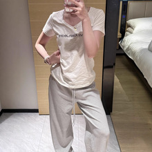 美式高街辣妹黑白条纹休闲裤子女夏季2025新款宽松直筒拖地阔腿裤