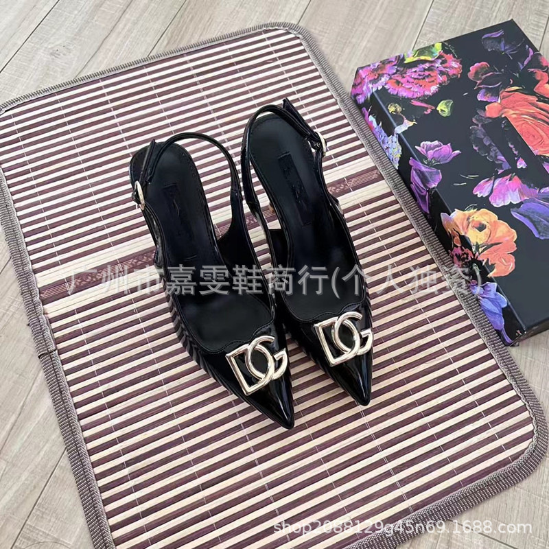 2025 Summer Fashion Sexy G Letter Single-layer Shoes Metallic D Letter Pointed Heel Buckle Rear Empty Buckle Stiletto Shoes for Women