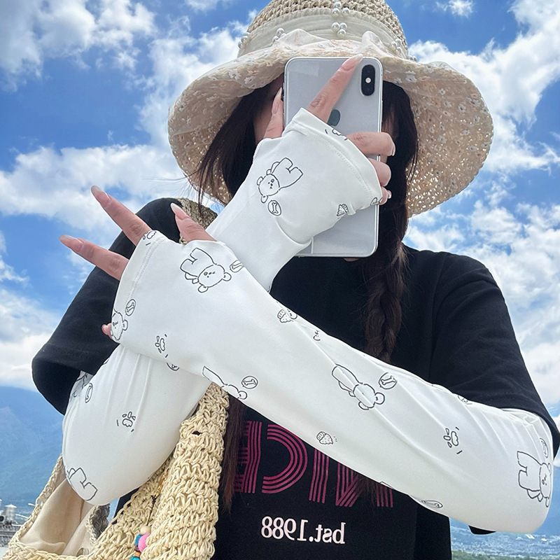 Protector solar manguito de hielo guantes ciclismo de verano manguito de hielo protector de brazo transpirable suelto cordón de dibujos animados manga de seda de hielo