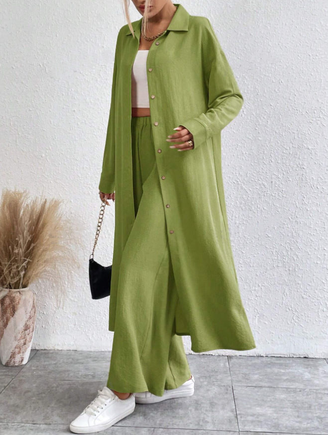 GraceChic Südostasien Frühling und Herbst Große Größen Lockeres langes Hemd Weite Hose Modischer Sportanzug Zweiteiler Großhandel_voghion.com