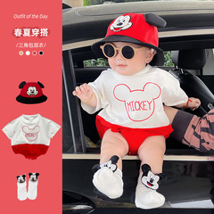 潮款卡通米老鼠男女寶寶三角包屁衣柔軟棉質夏天短袖寶寶衣服