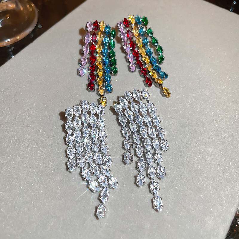 Fashion Tassel Copper Inlaid Zircon Drop Earrings 1 Pair