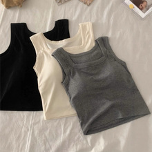 秋季方领美背免穿文胸带胸垫背心女内搭吊带舒适一体打底外穿衣女
