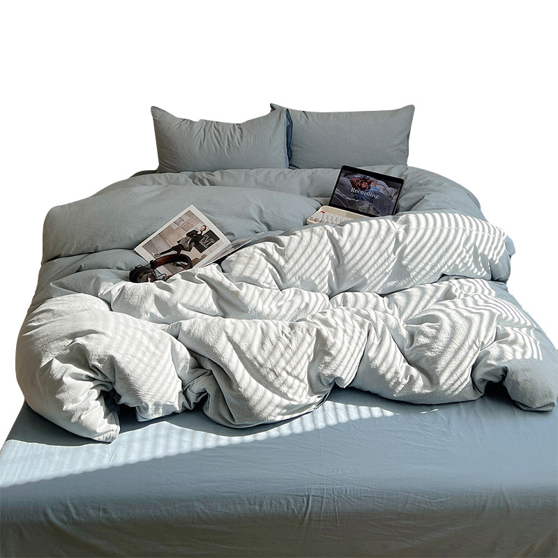 Algodón lavado de algodón Juego de cuatro piezas Algodón puro 2024 Nuevo otoño e invierno Sábana simple Funda de edredón Juego de cama de tres piezas 4