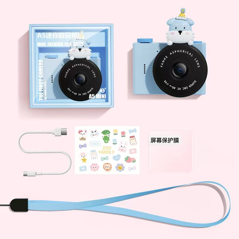 Cámara de estudiante de dibujos animados para niños A5 Cámara de bolsillo portátil de doble cámara delantera y trasera Mini cámara digital Regalo del día de los niños