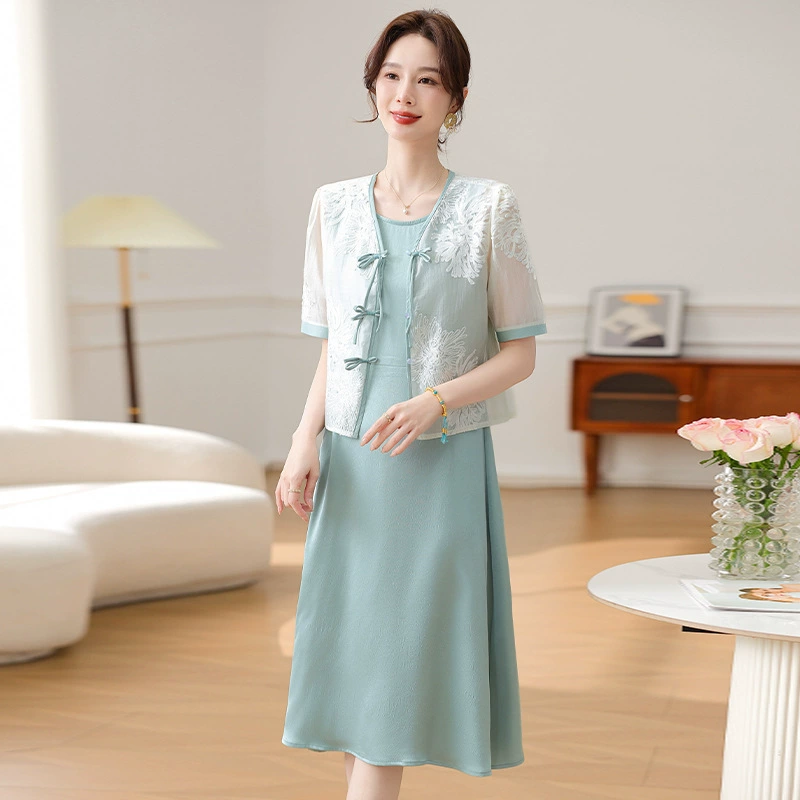 Новый китайский костюм для мамы в летнем платье для женщин среднего и пожилого возраста