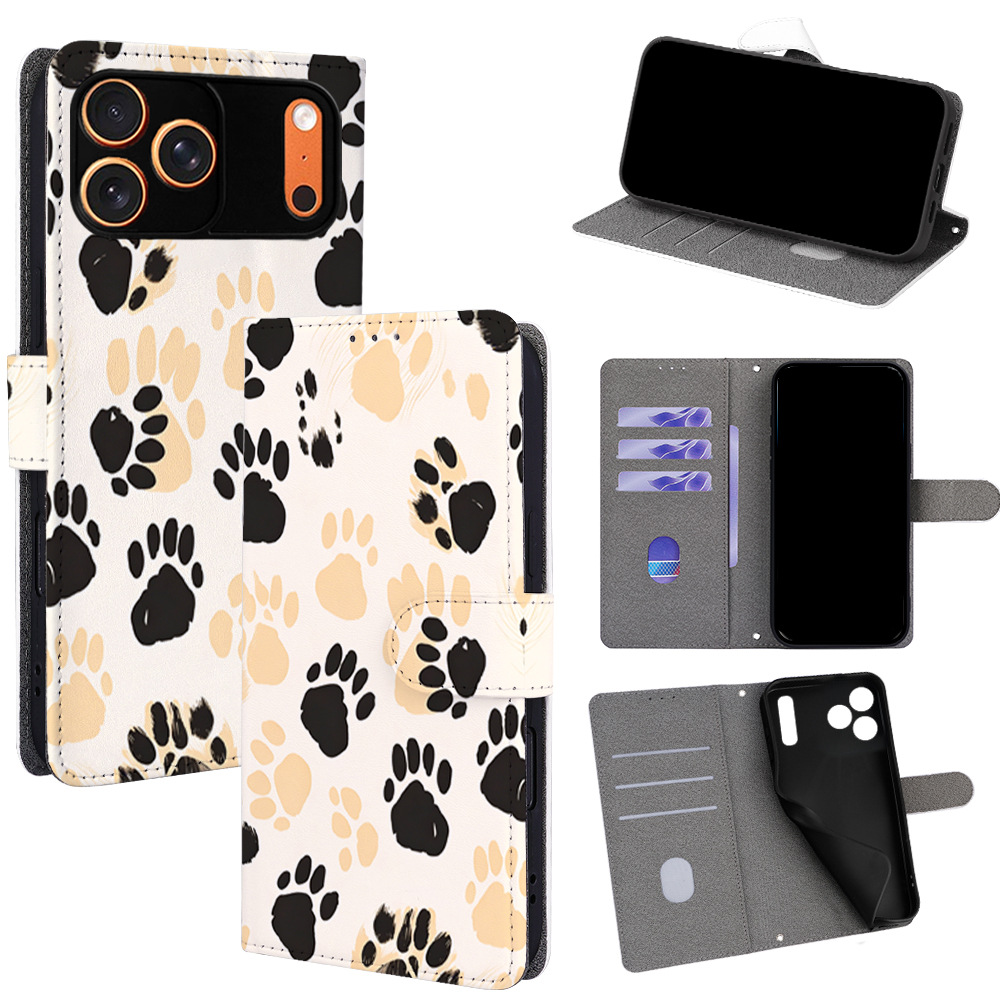 可爱猫爪彩绘适用iPhone17pro翻盖手机皮套15防摔苹果17e全包壳13