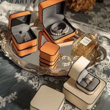 圆角黑边PU皮高端首饰盒珠宝珍珠项链手链戒指吊坠耳环包装盒批发