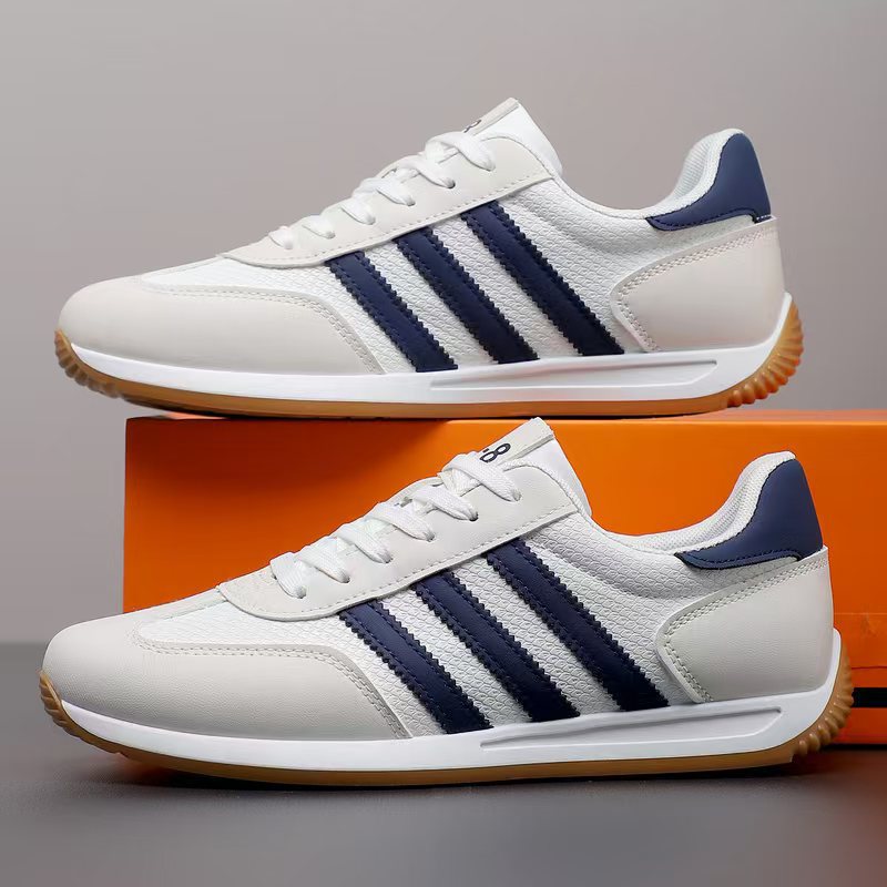Popular Forrest Gump Men's Shoes with Three Stripes, Leather Surface, Retro Sports Casual Shoes, White Sneakers, Breathable Soft-Soled Trendy Sports Shoes