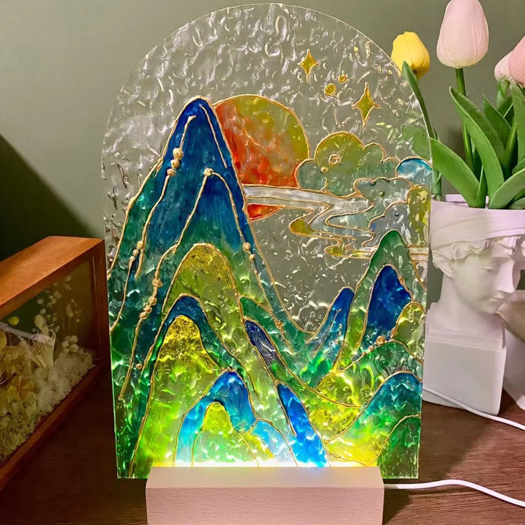 diy透明水纹波狼石头纹亚克力板手工手绘图案彩绘DIY灯具纹路板