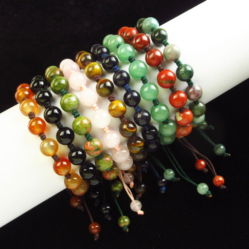 Cross-Border Jewelry Hand-Woven Bracelet 8mm Natural Crystal Agate Stone Adjustable Bracelet Universal Wholesale
