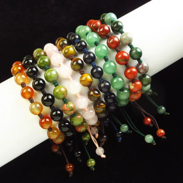 Cross-Border Jewelry Hand-Woven Bracelet 8mm Natural Crystal Agate Stone Adjustable Bracelet Universal Wholesale