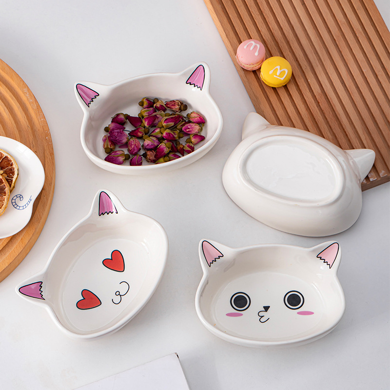 Creativo gatos de cerámica adorable modelado platos de frutas ensalada frías nueces platos cubiertos al por mayor