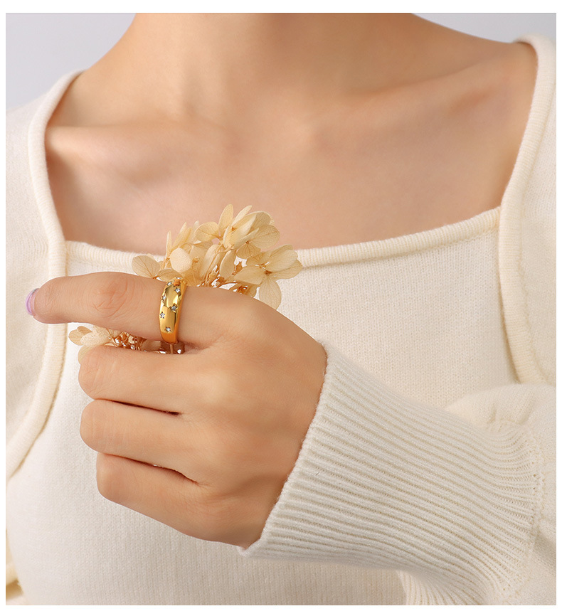 European and American gypsophila gold titanium steel 18K gold rings