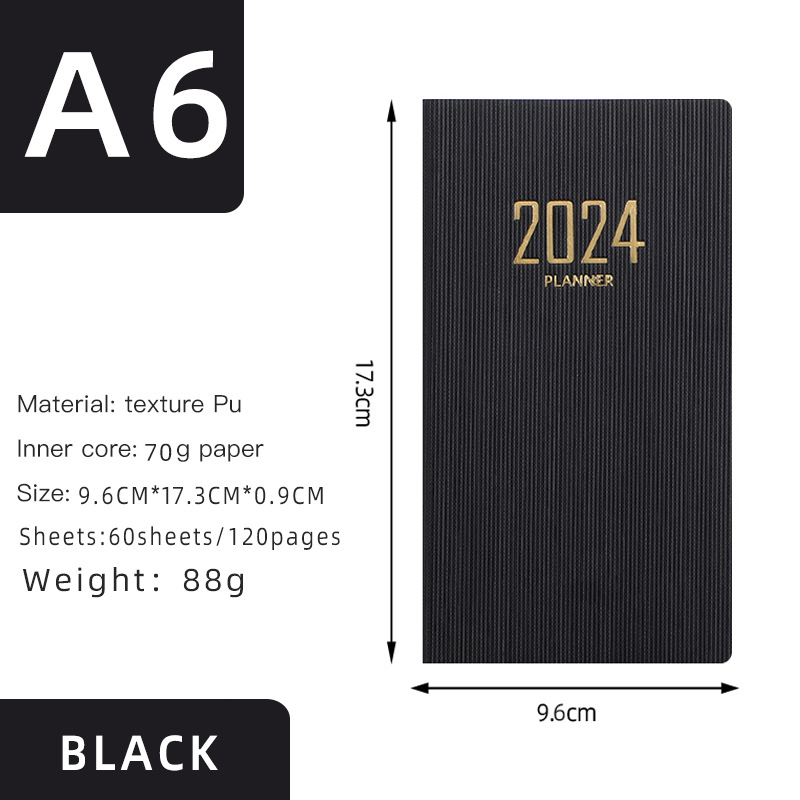 Transfronterizo 2024 Calendario en inglés 2025 a6 Plan portátil 365 días Gestión del tiempo Bloc de notas