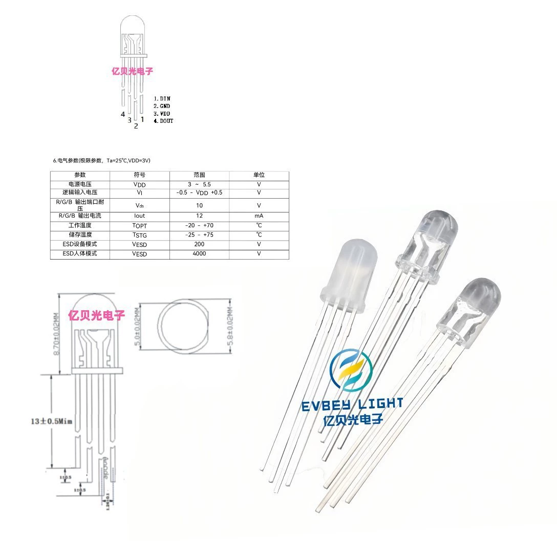 F5/5 мм Symphony WS2812B/SK6812 Светодиодные встроенные микросхемы с круглой головкой, встроенные программируемые RGB-лампы с прямым подключением