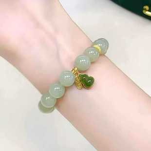 Natural Hetian Jade Gourd Pendant Bracelet Women's Retro New Chinese Style Light Luxury Niche Gold-plated Zodiac Year Bracelet Bracelet