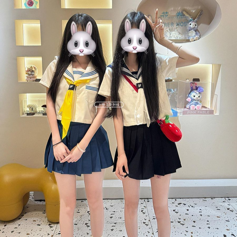 甜美少女JK制服日系海军领三本短袖水手服基础款百褶裙校供套装女