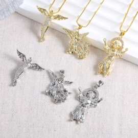 跨境亚马逊热销天使米迦勒吊坠铜镀金小众时尚天使锁骨链项链女