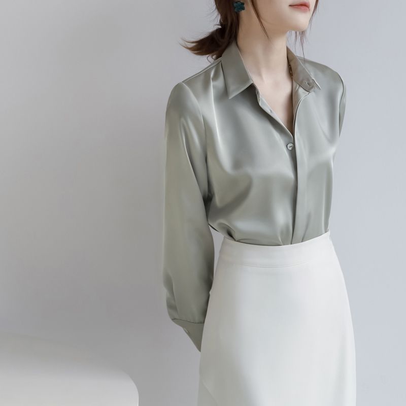 2025 Autumn New Simple and Elegant Commuting Professional Shirt for Women, Silky and High-End Urban Style Long-Sleeved Shirt