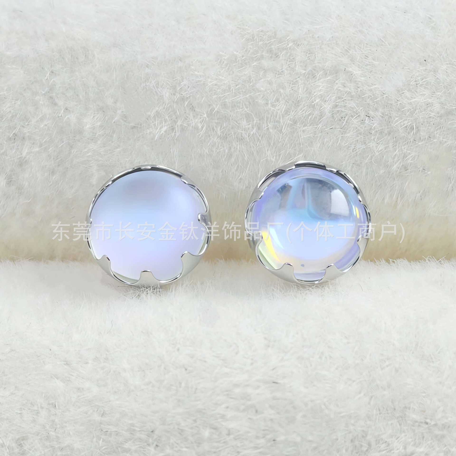 F136 Titanium Serrated Frosted Moonstone Inlaid Lip Piercing Labret Stud Ear Cartilage Navel Piercing Jewelry G23 Titanium Alloy detail image 4