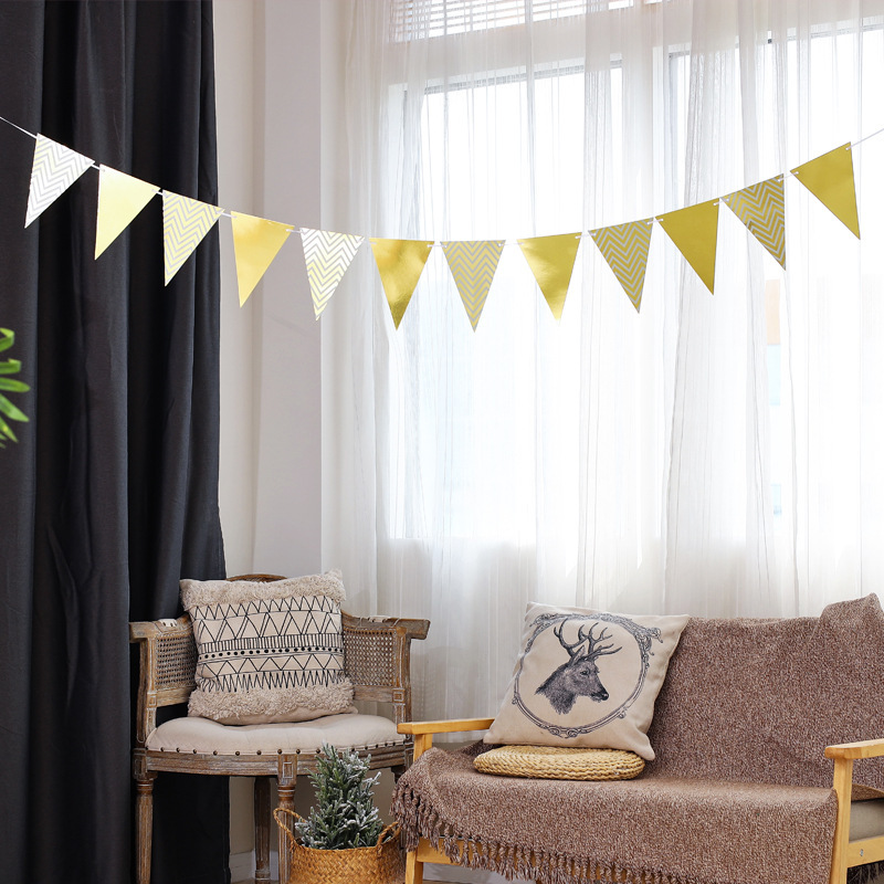 Bandera de triángulo ondulado estampado de oro decoración de cumpleaños banderas festivas decoraciones de fondo accesorios banderas de triángulo