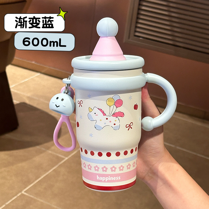 Nuevo sombrero de alto valor facial, taza de hielo de alta capacidad, aislamiento térmico para niñas, mango portátil lindo, taza de agua de paja al aire libre image 8
