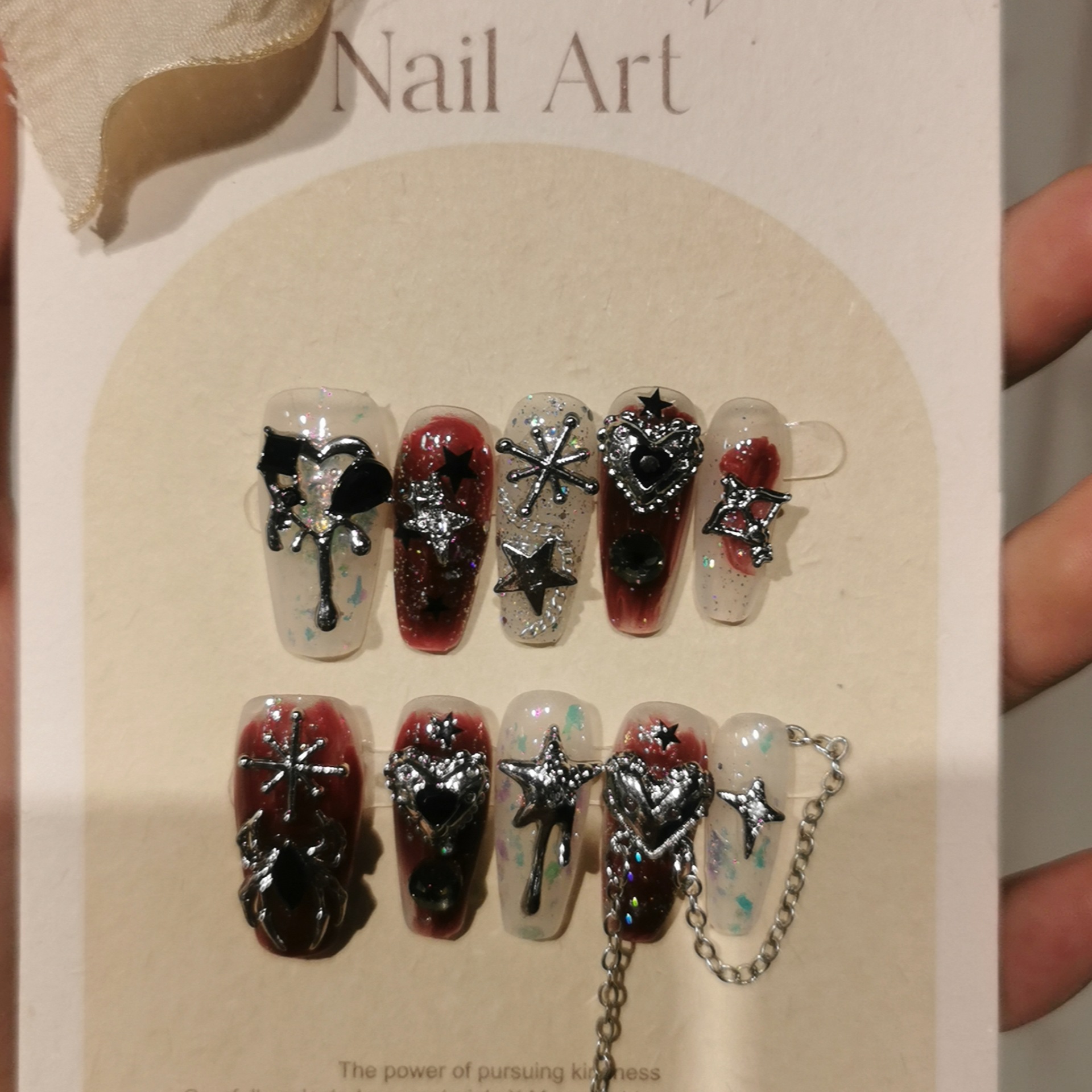 Luz de lujo hecho a mano desgaste uñas industria pesada crostar dulce fresco caliente chica estilo manicura traje desmontable manicura parche