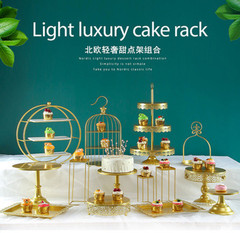 Golden wedding dessert table decorations European cake stand wedding props lace cake plate iron dessert stand 12 sets