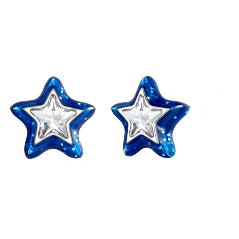 Серьги 925 серебро синие звёздочки, 3,7×3 см, лёгкие 3,17 г