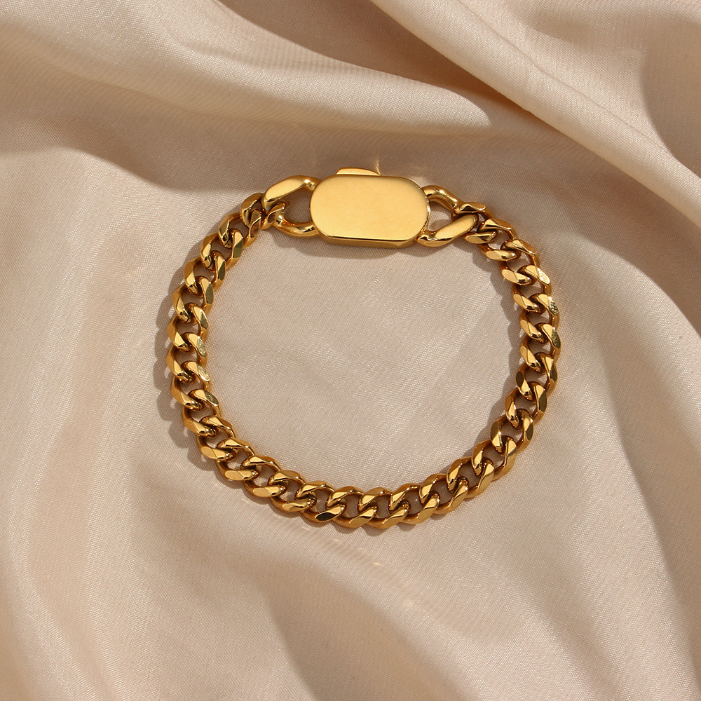 Fashion Stainless Steel Plated 18K Golden Smooth Oval Buckle Large Chunky Chain Necklace