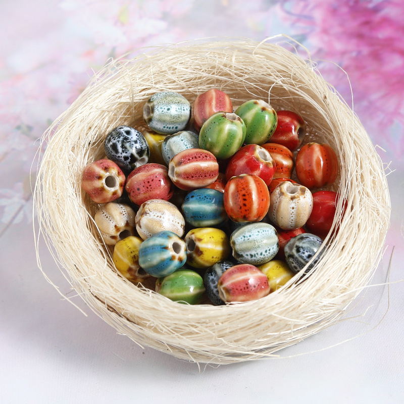 Retro style small watermelon ceramic beads 10mm pumpkin porcelain…