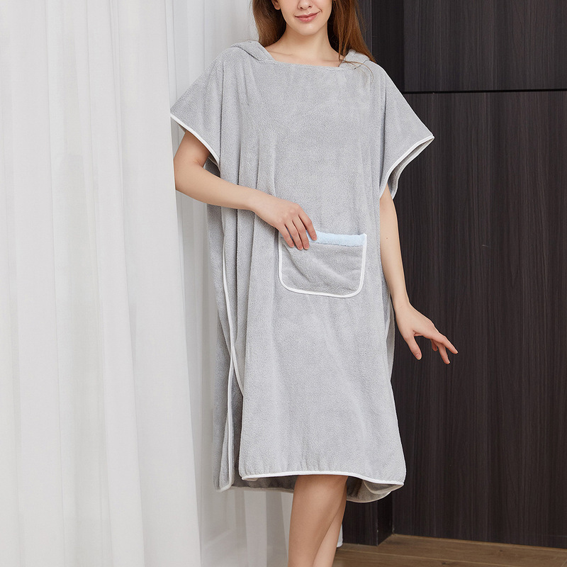 Coral Velvet Adult Wearable Bathrobe Women's Bath Towel with Hood Thickened Quick-Drying Household Hooded Cloak Bathrobe Wholesale Towel