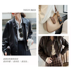 Leather bag zipper leather jacket leather coat leather bag zipper outerwear clothing round decorative buttons hidden buttons fasteners