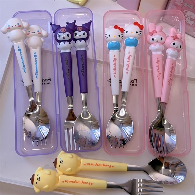 Cute fork stainless steel for students, tableware, storage box, Cinnamoroll