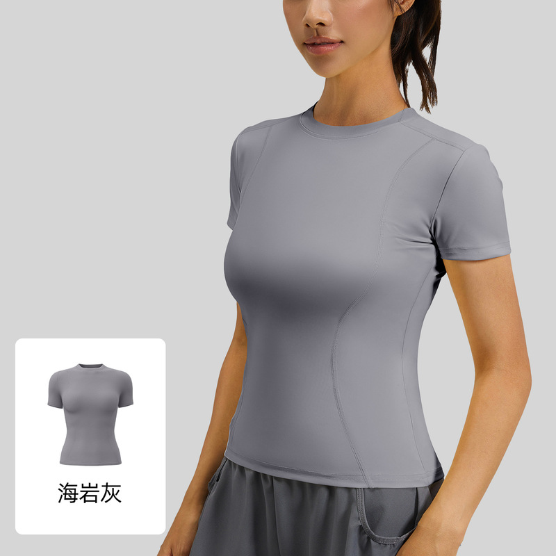 春夏修身運動半袖tシャツヨガ服上着女性フィットネスガードルランニングヨガ半袖|undefined