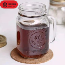 创意玻璃梅森花茶公鸡杯水杯带把冷饮奶茶饮料果汁杯鸡公杯带盖
