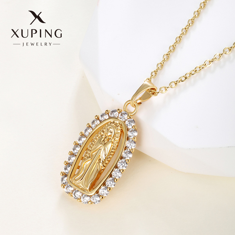 Xuping comercio exterior joyería transfronteriza aleación al por mayor chapado en oro electro galvanizado colgante de piedra figura collar lujo retrógrado
