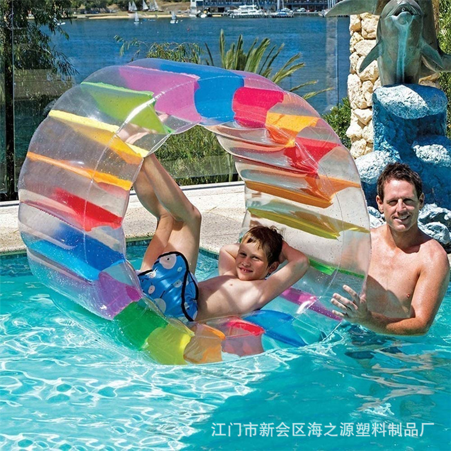 充气水上滚筒浮排 风火轮儿童水上乐园玩具 亲子互动儿童爬行滚轮