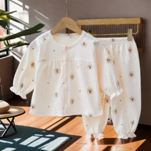 Summer Children's Thin Home Clothes Baby Super Cute Fashion Long Sleeve Pajamas Children's Outer Wear Gauze Air-conditioning Clothes suit