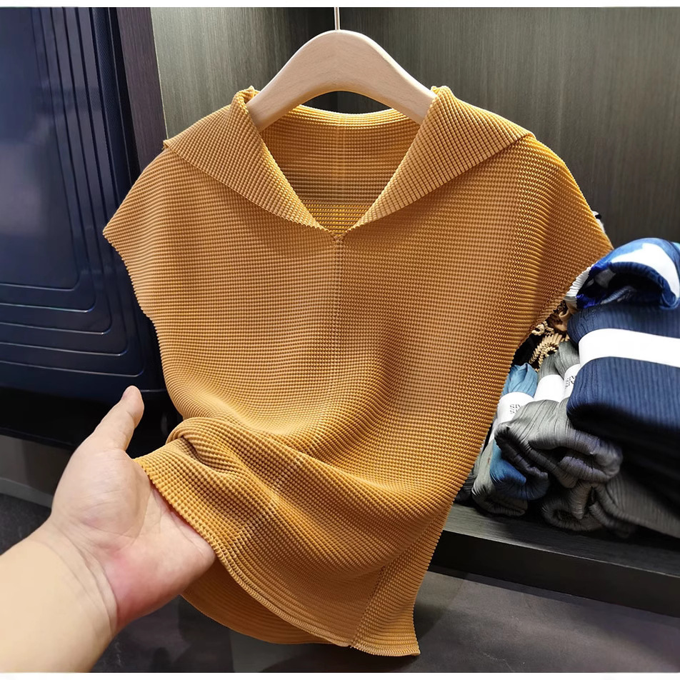 Áo thun cổ chữ V xếp ly dáng ôm thanh lịch nữ — Màu xanh lam nhạt, Màu xanh lục, Màu đen, Màu cam