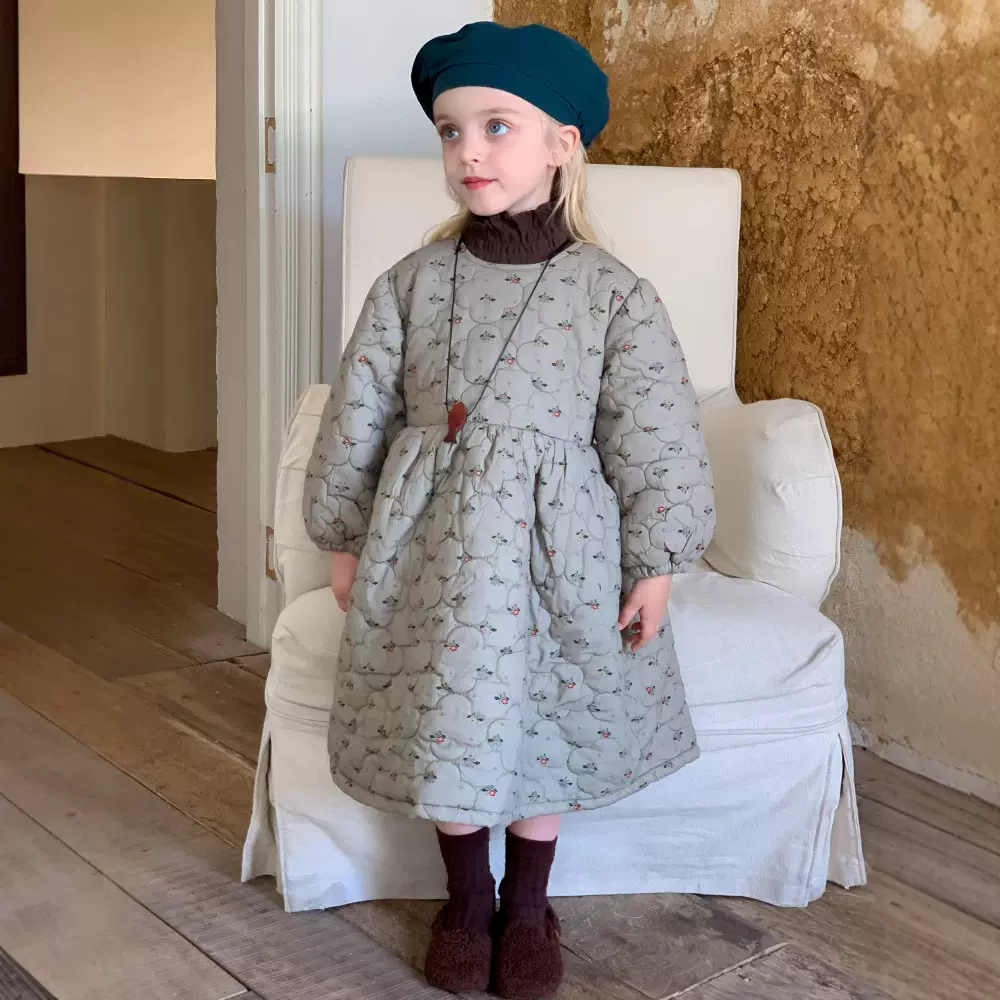 女童连衣裙2024秋冬季新款韩系小女孩洋气碎花夹棉公主裙儿童裙子