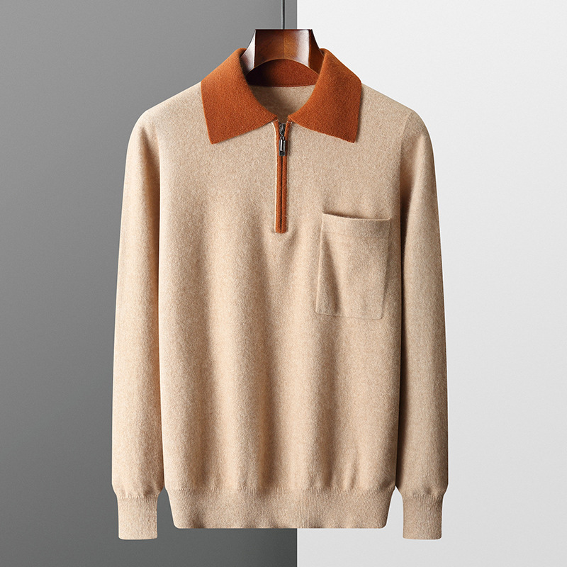 Demi-season cashmere woolen sweater with zipper
