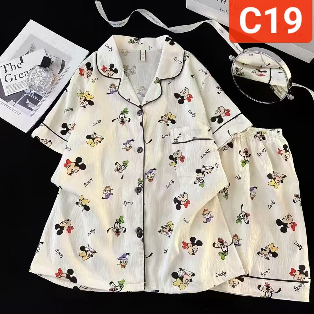Al por mayor transfronterizo pantalones cortos de manga corta nubes pijamas de algodón de dibujos animados lindos cardigan con solapa primavera y otoño set de ropa para el hogar
