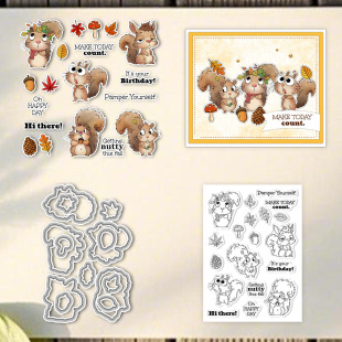 Cute Squirrel Transparent Seal Handbook Paper Art Decoration Silicone Stamp Metal Carbon Steel Embossing Knife Mold Cross-Border Delivery