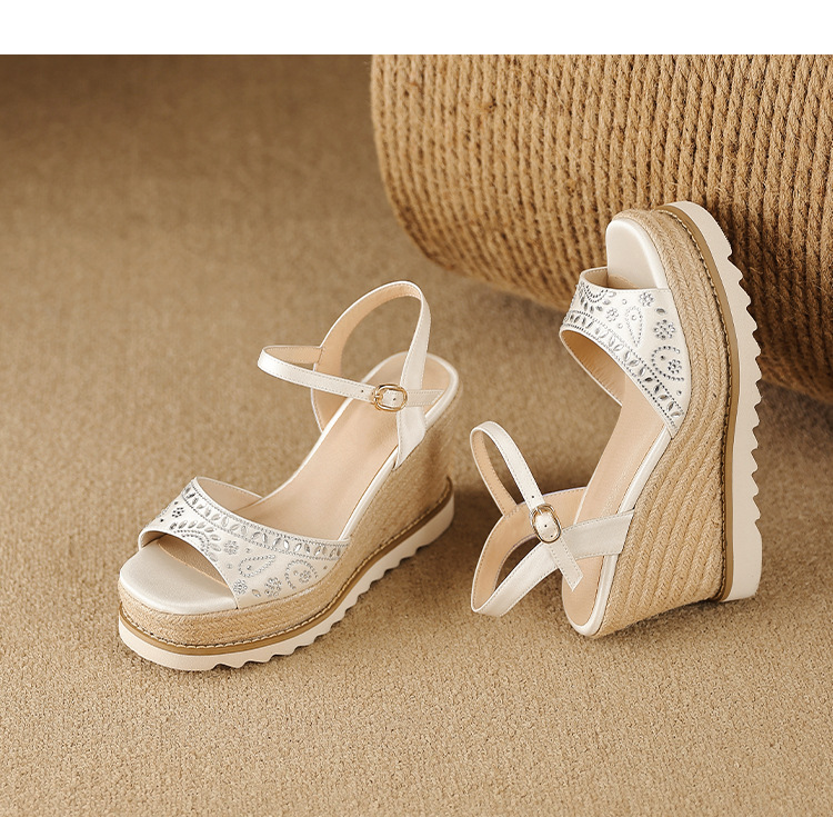 Sandal cao gót nữ quai ngang đế xuồng mũi hở phong cách boho — Xanh lá cây nhạtcolor, màu hồng, màu trắng ngà chi tiết 19