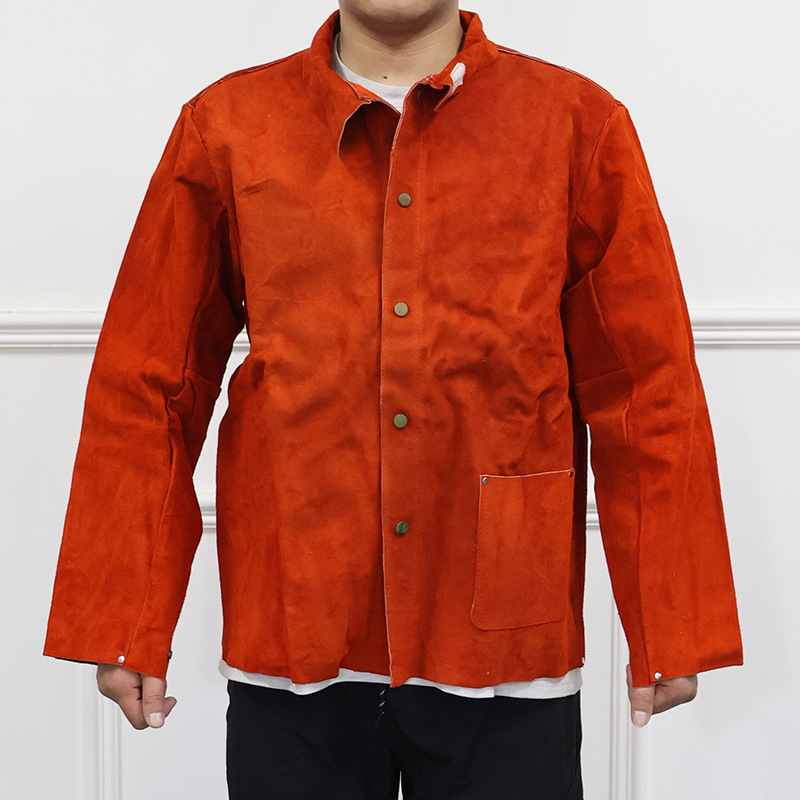工厂供应牛皮电焊服皮罩衣半袖围裙隔热防烫工作服身体防护劳保服