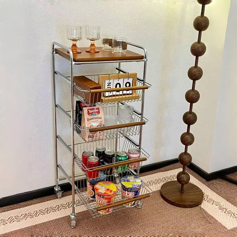 中古風金属棚多層収納棚リビングキッチンスナック棚移動式カート棚|undefined