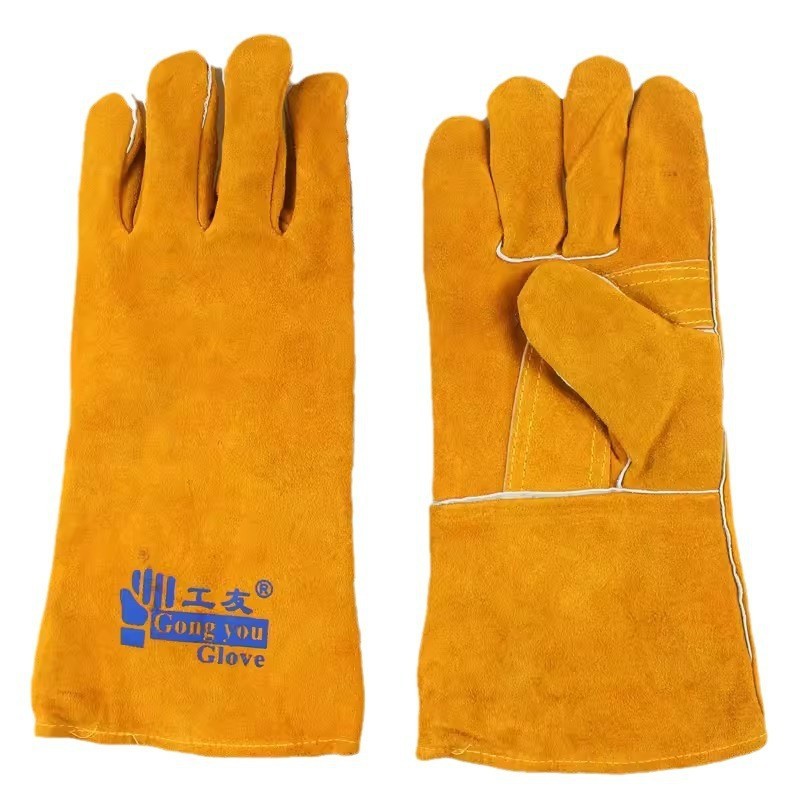 工友牌电焊手套专业高级牛皮耐磨耐高温防烫双层加厚焊工防护长款