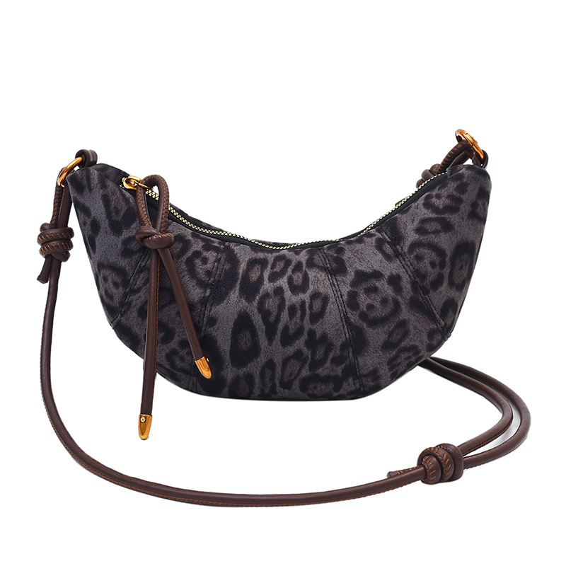 Bolsa de brazo retro con patrón de leopardo, bolsa de cuerno de toro para mujeres, otoño y invierno 2025, nuevo estilo coreano de moda bolso de hombro de nicho, diseño de bolso